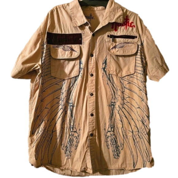 Nostic Embroidered Button Shirt 2XL Beige Red Vintage NWOT - Picture 3 of 8